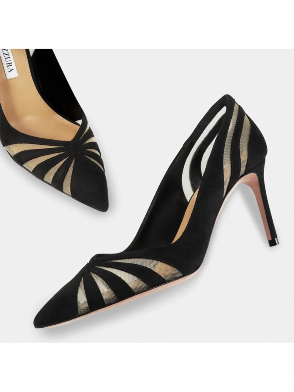 New Aquazzura The Spy Suede Mesh Pumps $925 39